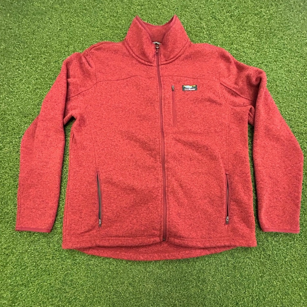 LL Bean Mens Sweater Fleece Full Zip Jacket Red Heather L Reg 504938
